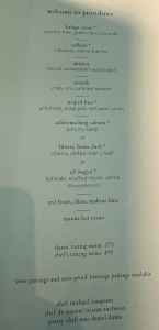 The Providence menu.  Photo by Karen Salkin.